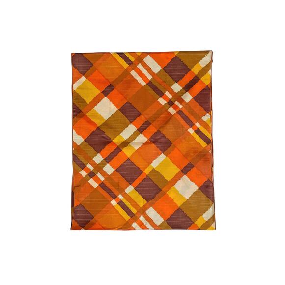 1970s Theresa Ahrens NY Orange Tan Yellow Brown Acetate Oblong Plaid Scarf Wrap - Picture 4 of 7